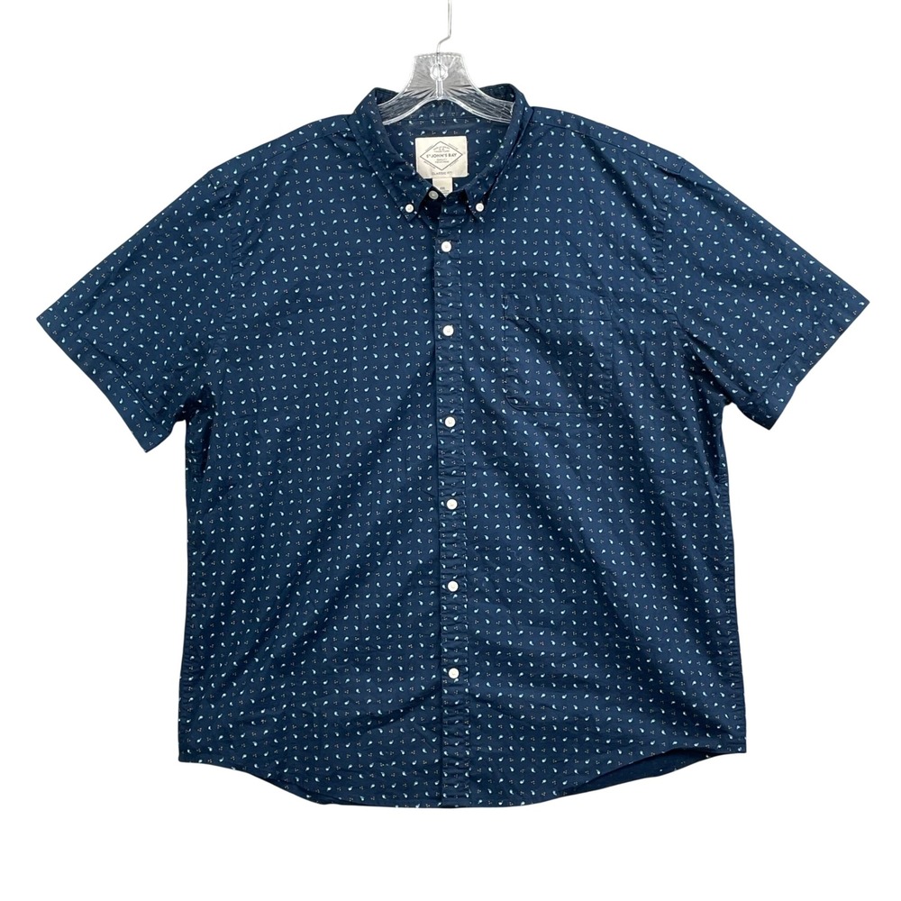 St Johns Bay Shirt Men XXL Blue Paisley Classic Fit Preppy Academia Travel Skate